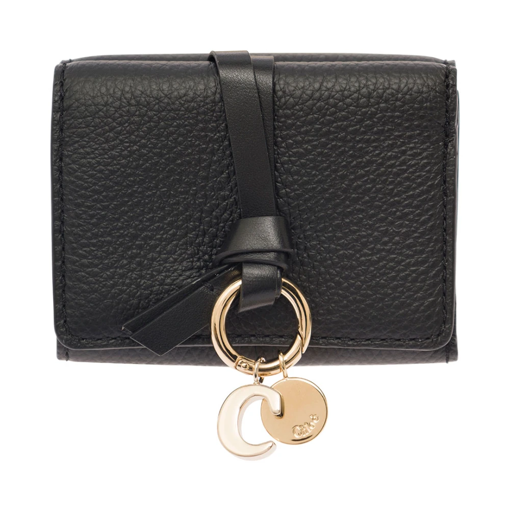 Chloé Zwarte Tri-Fold Portemonnee met Bedel Black Dames