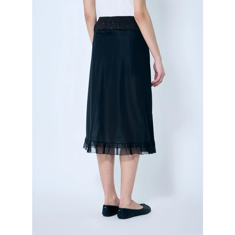 Maison Margiela Satin Midi Rok met Organza Trim Black Dames