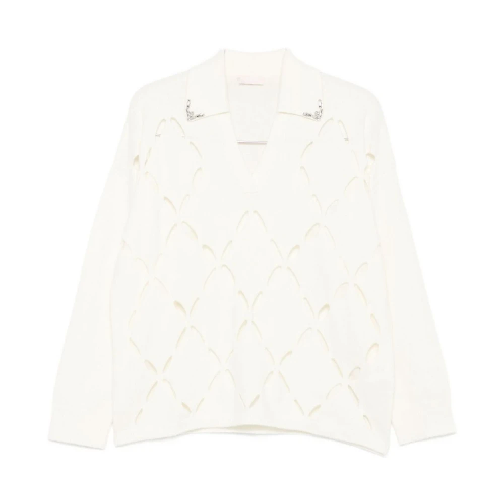 Liu Jo Femme Blanc Pulls, Taille: 38 Fr Pull En Laine Style Élégant