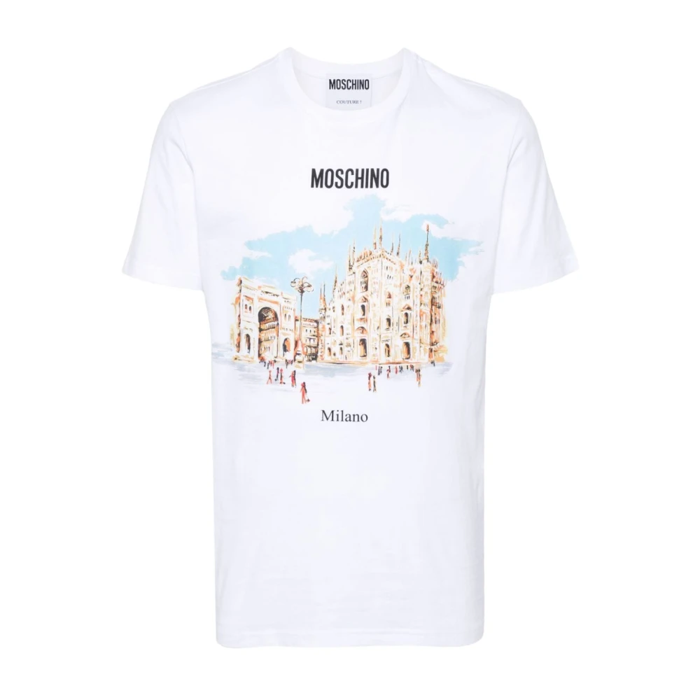 Moschino Witte Katoenen T-shirts en Polos met Logo Print White Heren