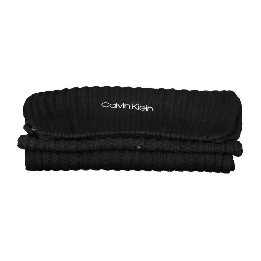Calvin Klein Zwart Geborduurde Katoenen Sjaal Black Dames
