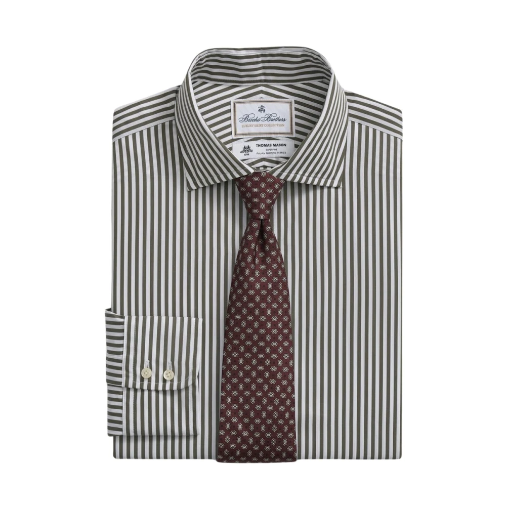 Brooks Brothers Men's Green Formal Shirts, L, Striped Regular Fit Thomas Mason Dress Shirt With English Spread Collar