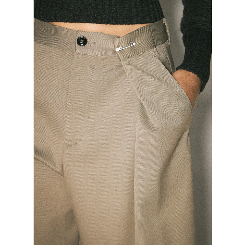 MM6 Maison Margiela Veiligheidsspeld Wijde Pijpen Broek Brown Dames