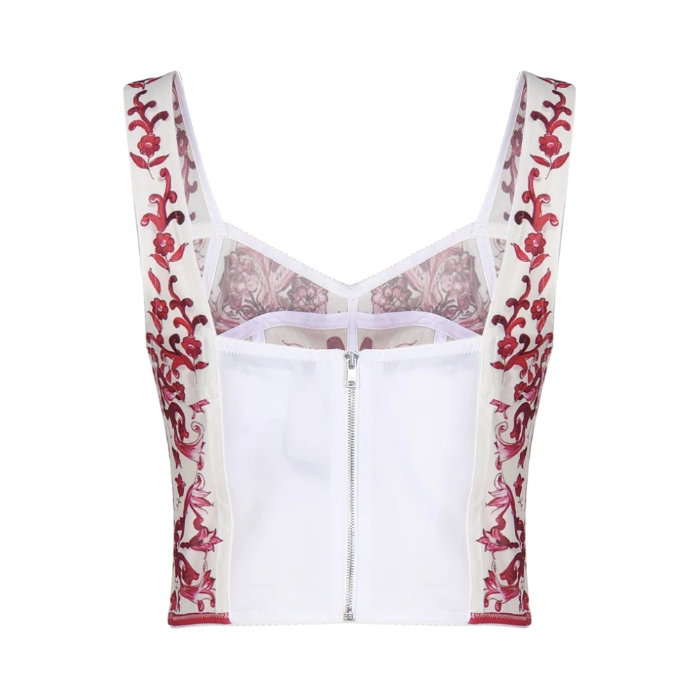 Dolce & Gabbana Majolica Print Bustier Top Pink Dames