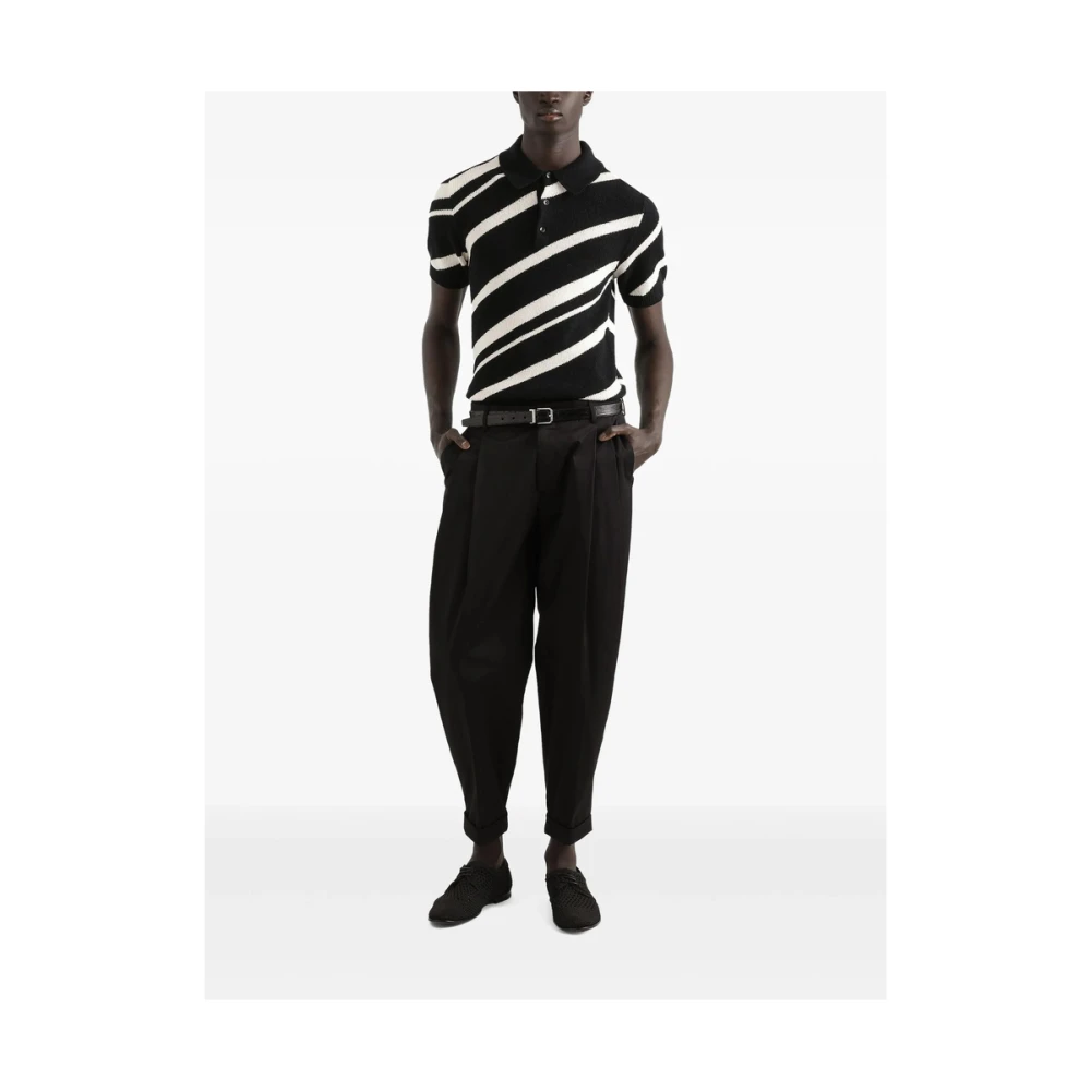 Dolce & Gabbana Zwarte Knoopsluiting Korte Mouw Trui Black Heren