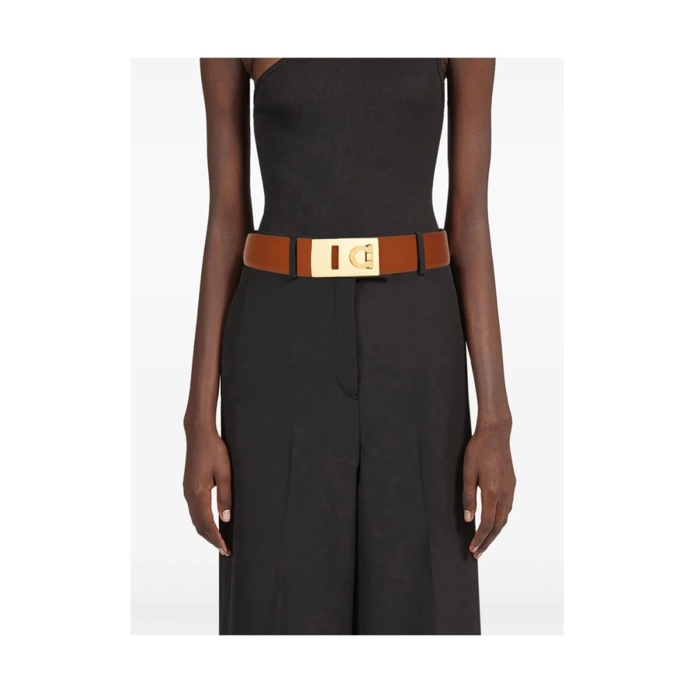 Salvatore Ferragamo Cognac Bruin Leren Riem Gancini Gesp Brown Dames