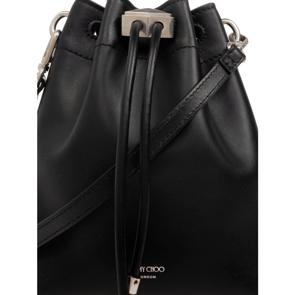 Jimmy Choo Zwarte Leren Schoudertas Trekkoord Black Dames