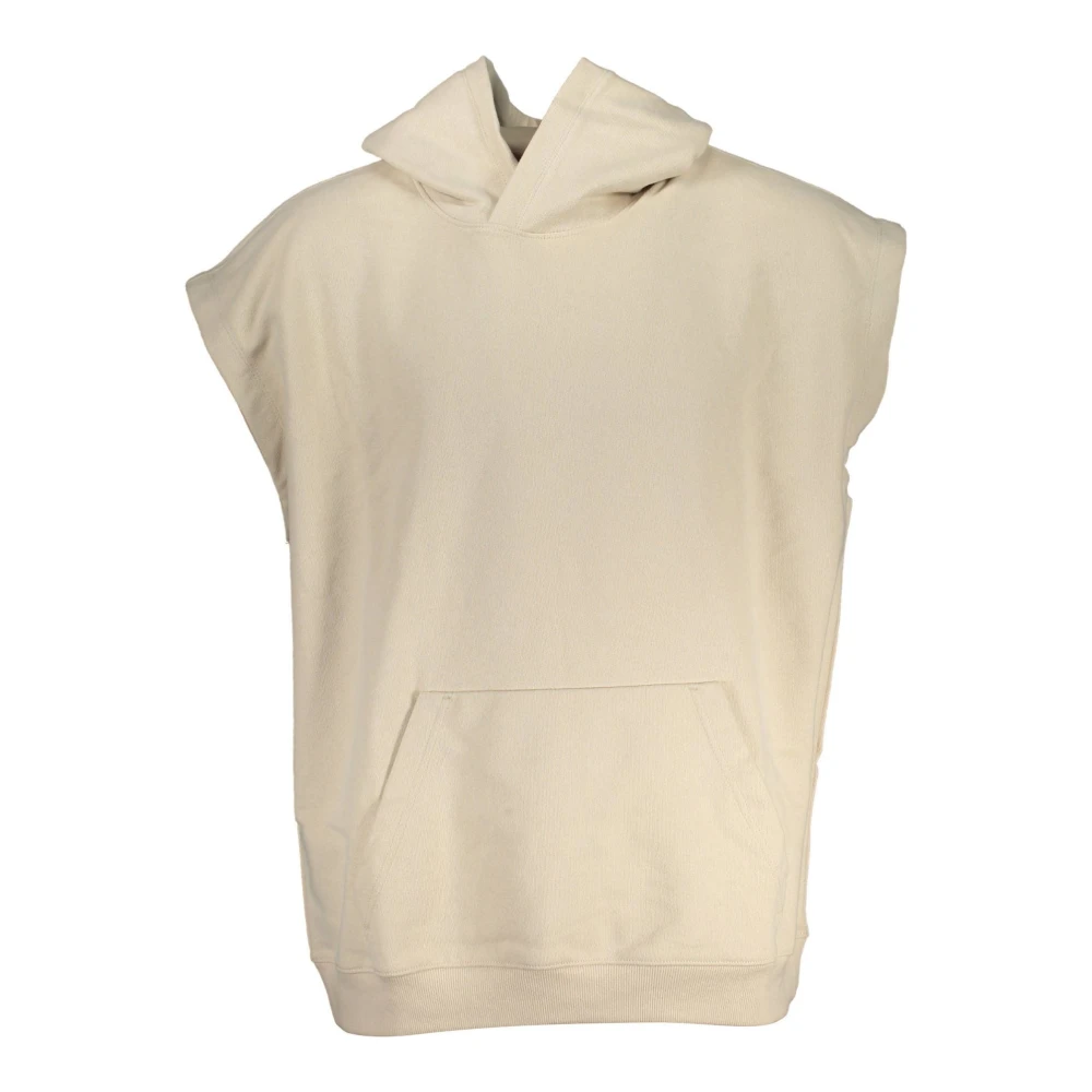 Calvin Klein Men's Beige Hooded Sleeveless Sweatshirt With Logo