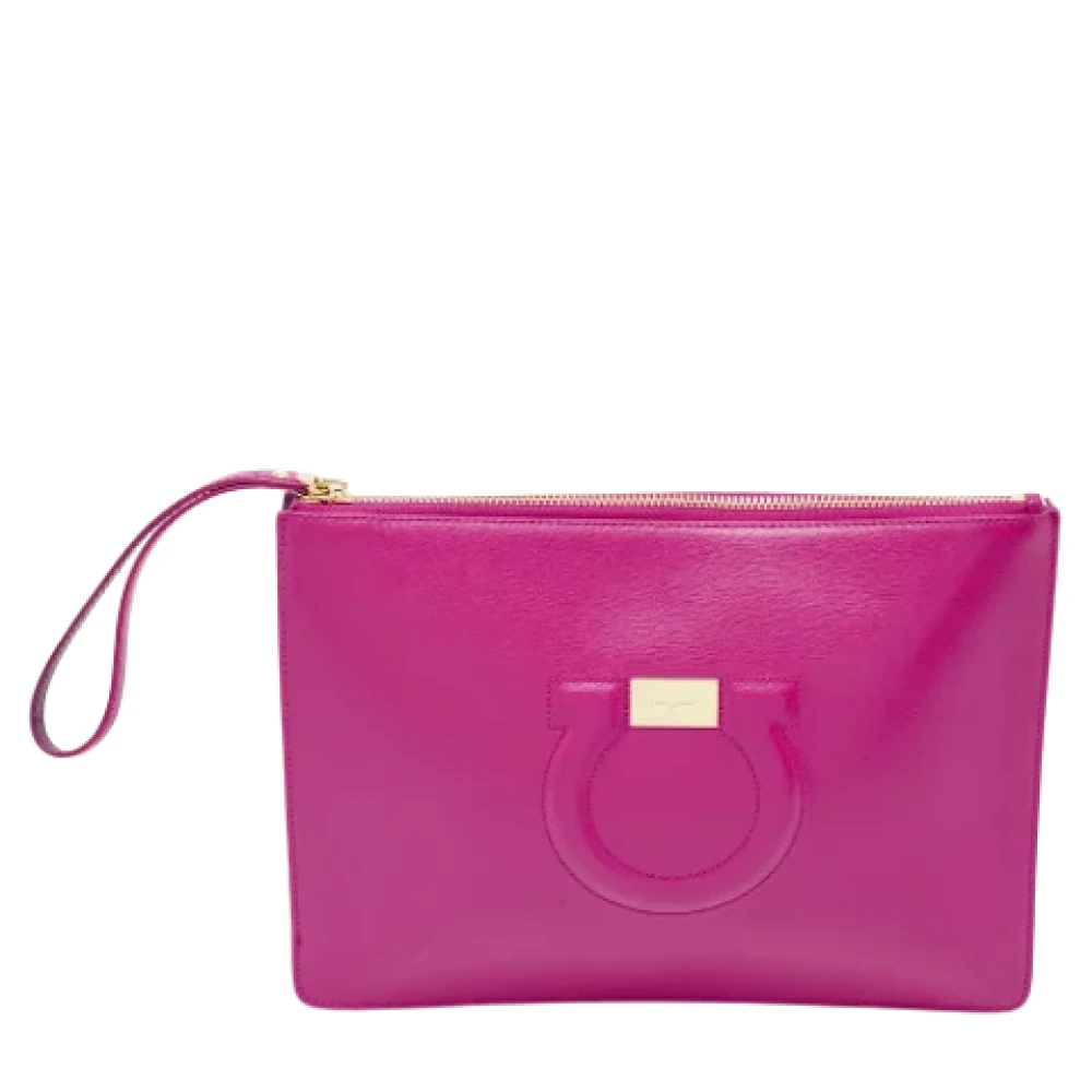Salvatore Ferragamo Pre-owned Leather clutches Pink Dames