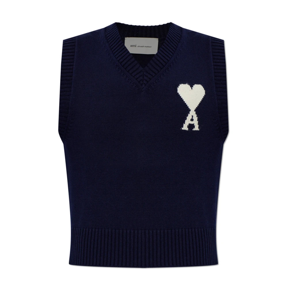 Ami Paris Donna Blu Gilet Scollo A V