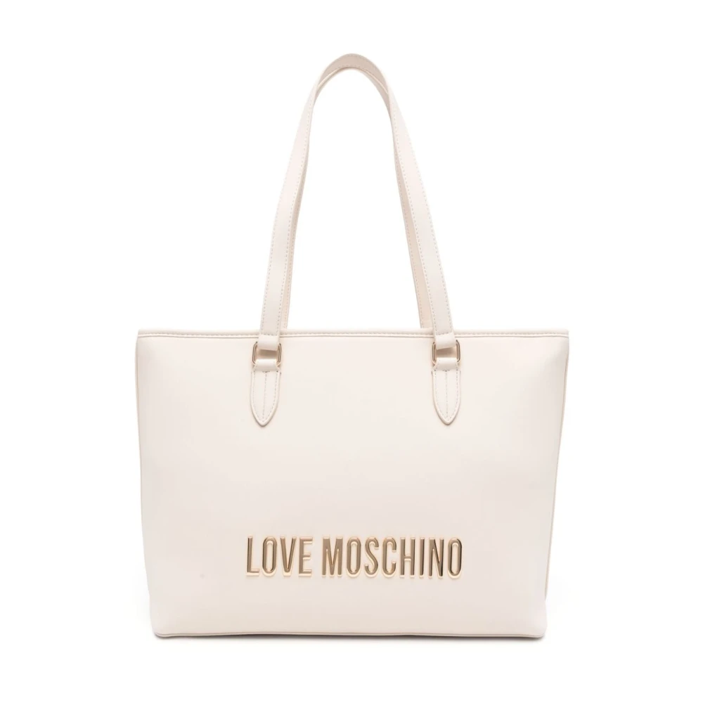 Love Moschino Ivoor Logo Tas met Gouden Plaque Beige Dames