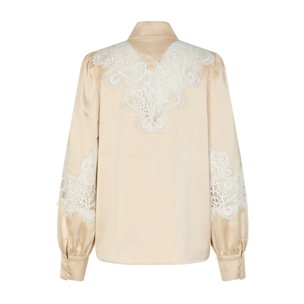 Cras Elegante Satijnen Blouse met Kantdetails Beige Dames