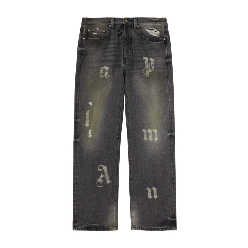 Palm Angels Houtskoolgrijze Whisker Straight Jeans Black Heren