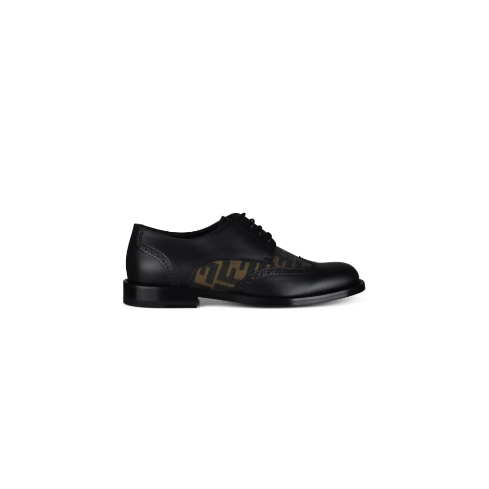 Fendi Mannelijk Zwart Schoenen Heren, 41 Eu, Leer, Derby Veterschoenen