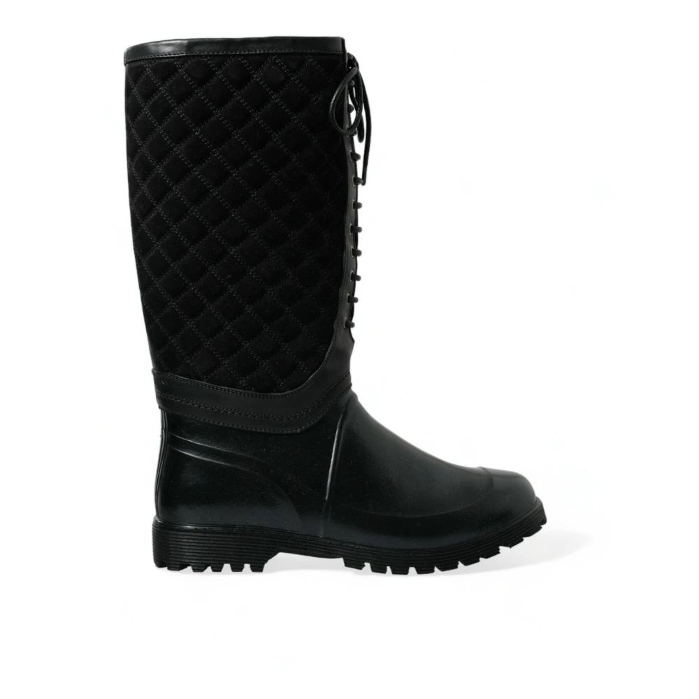 Dolce & Gabbana Men's Black Quilted Lace-Up Rain Boots