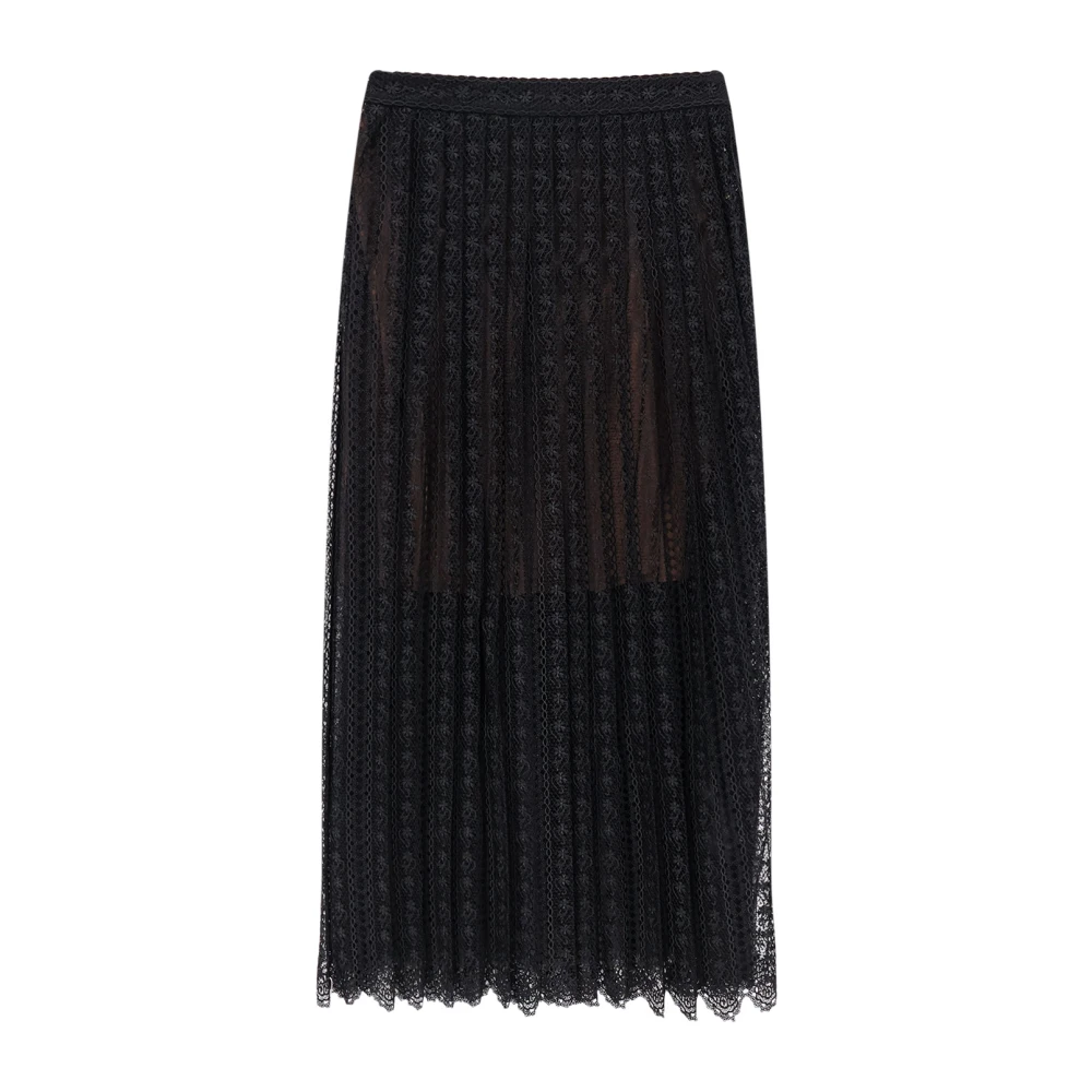 Self Portrait Women's Black Midi Skirts, S, Pleated Embroidered Midi Skirt