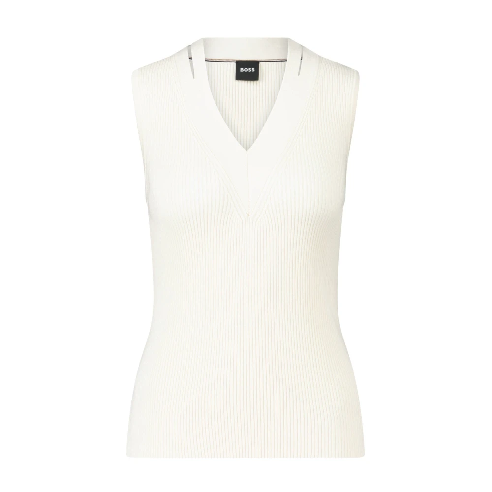 Hugo Boss Räfflad Topp med Cut-Outs White, Dam