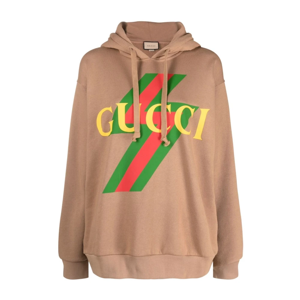 Gucci Logo-Print Hoodie in Kameel Brown Dames