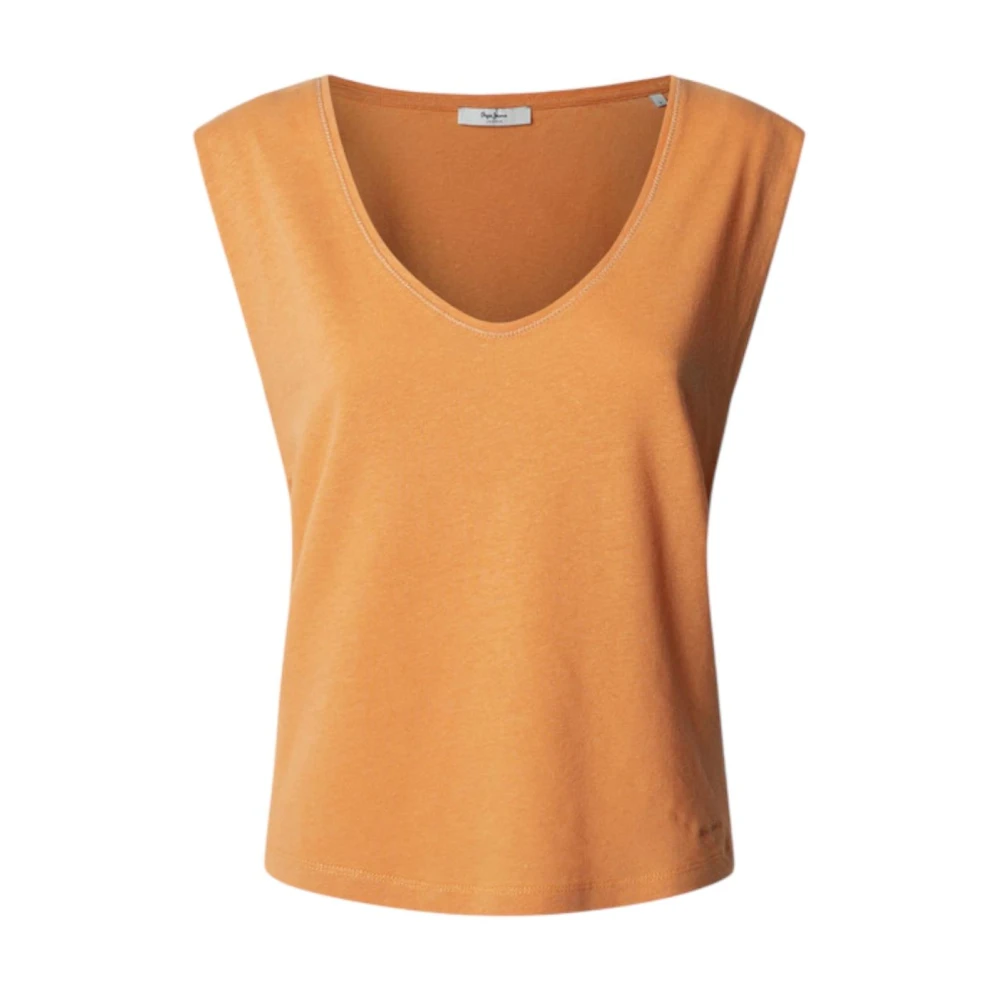 Pepe Jeans Women's Orange Washed V-Neck T-Shirt - Sleeveless Tops - Xs - Tops