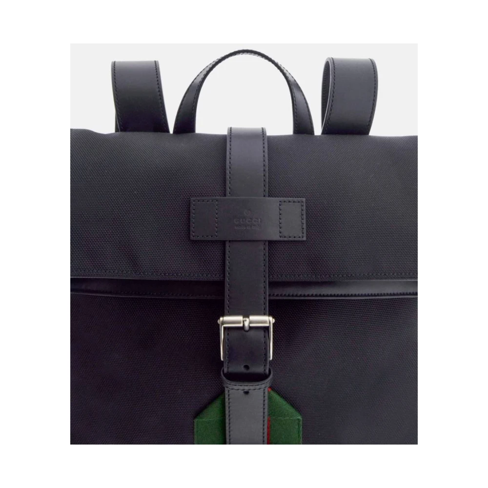 Gucci Zwarte Tribanda Rugzak met Leren Banden Black Unisex