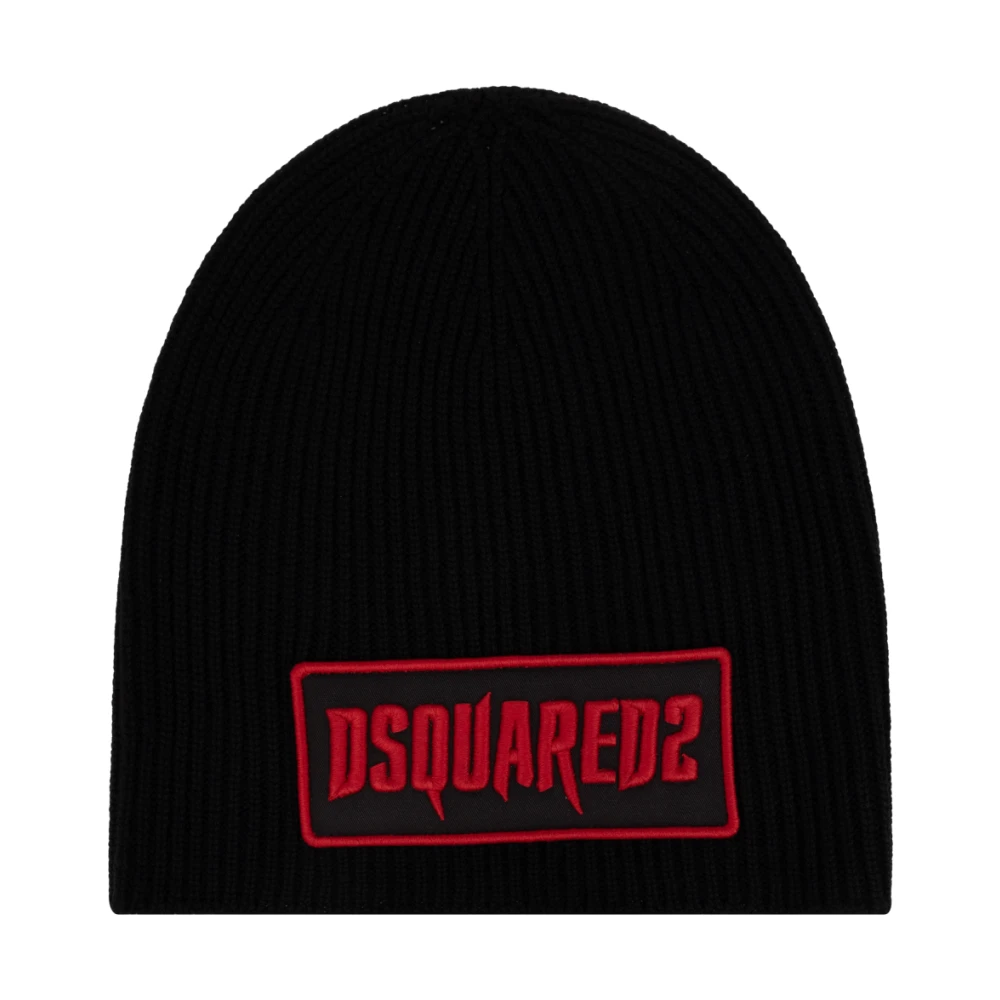 Dsquared2 Men's Black Beanies, One Size, Cap With A Patch