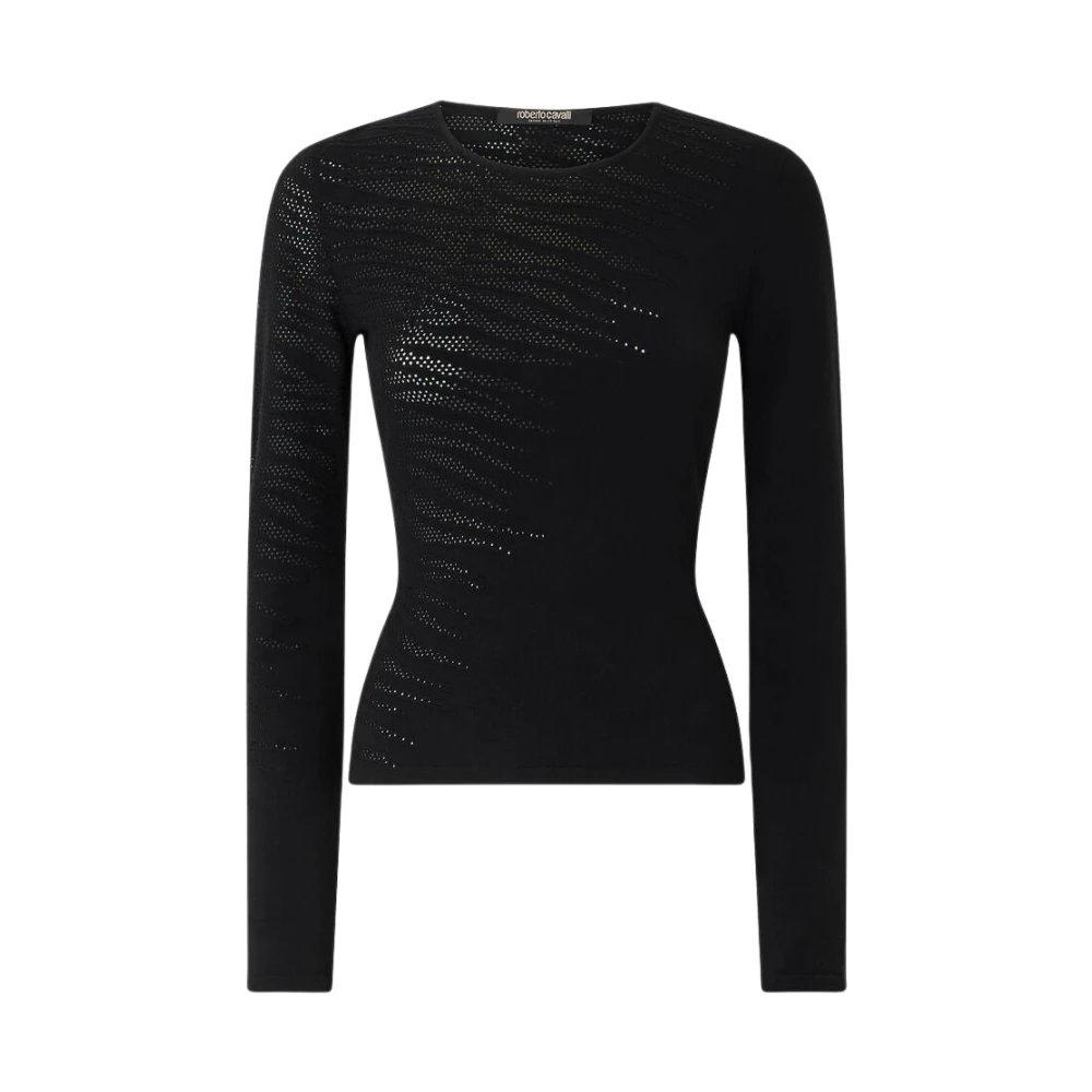 Roberto Cavalli Women's Black Tiger Skin Pattern Wool Blend Sweater