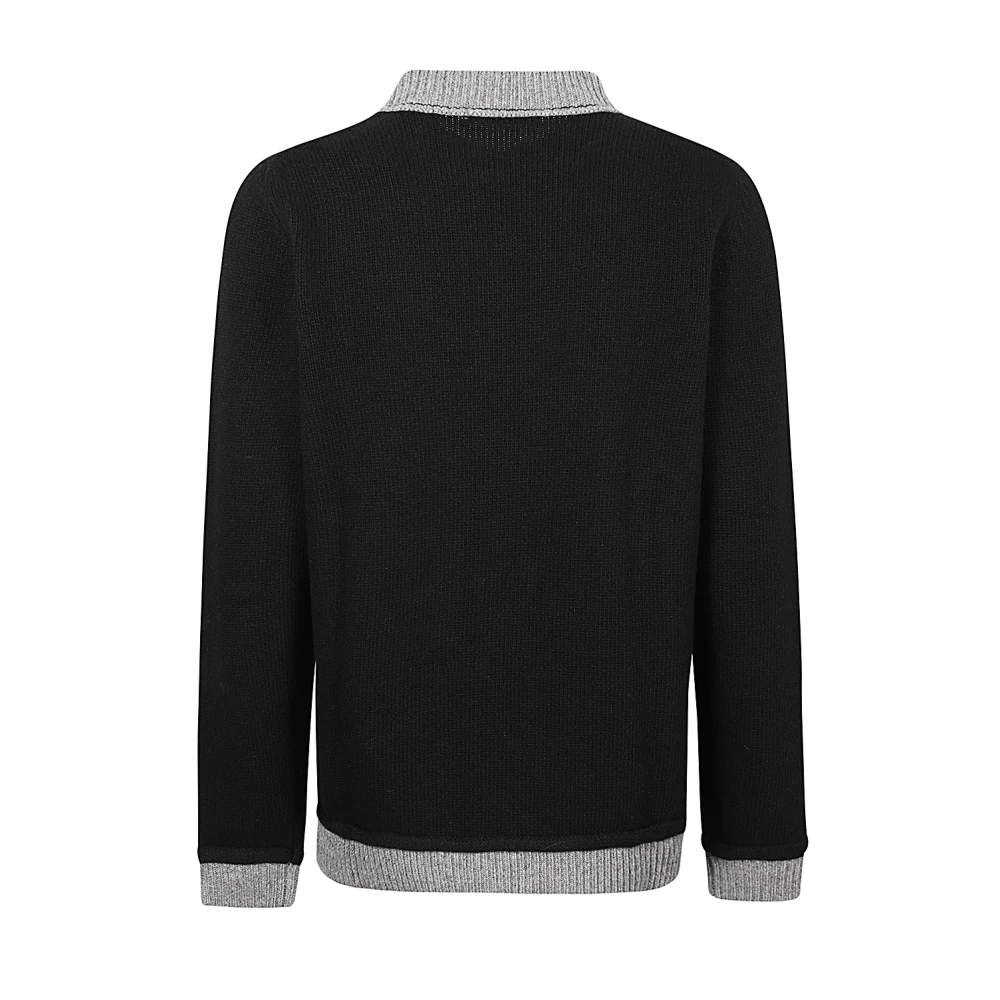 Mauro Grifoni Bicolor wollen trui met ronde hals Black Heren