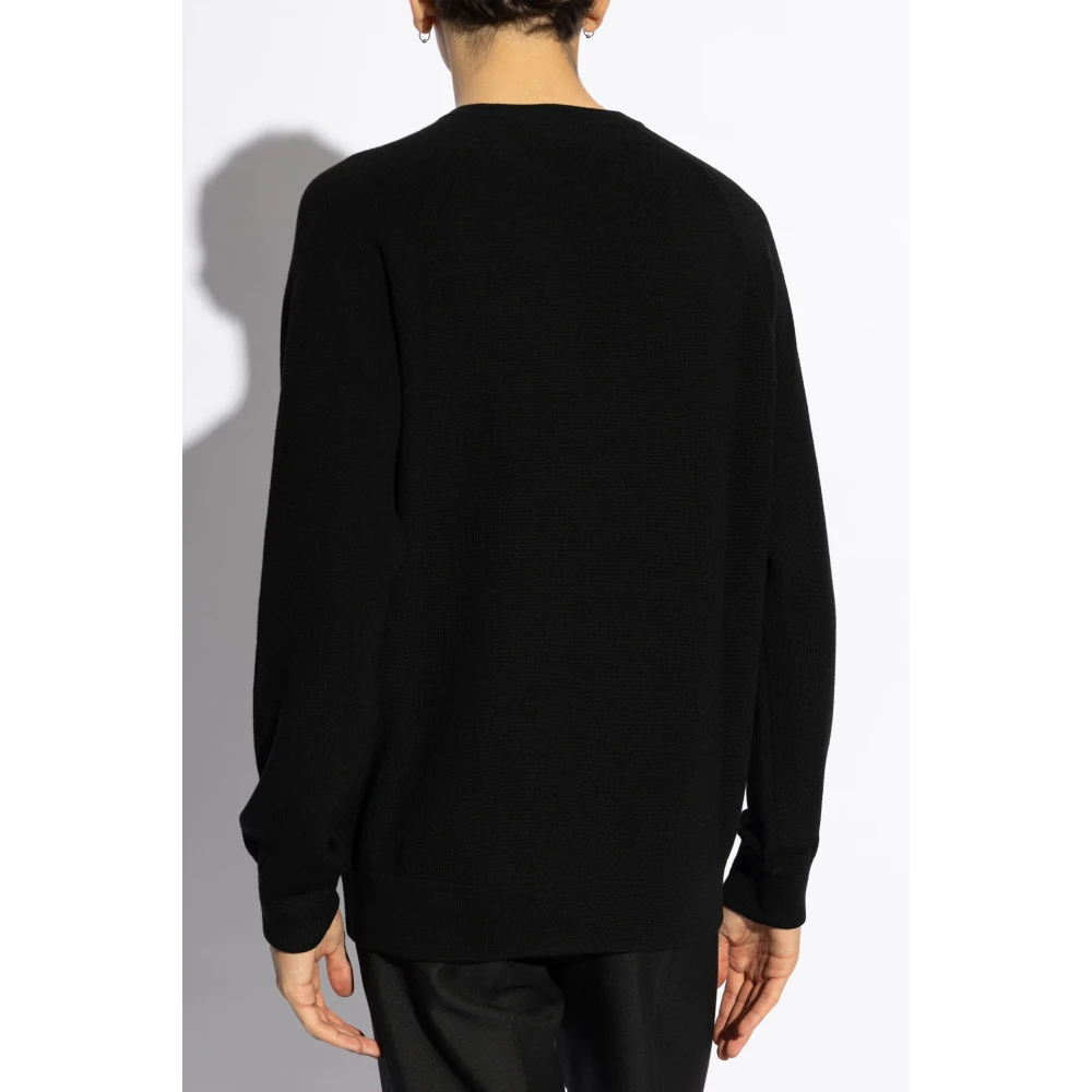 Giorgio Armani Wollen trui met geborduurd logo Black Heren