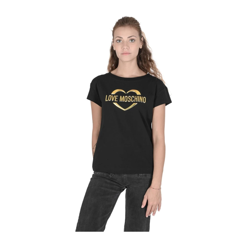 Love Moschino Women's Black Heart Logo Tee Crew Neck