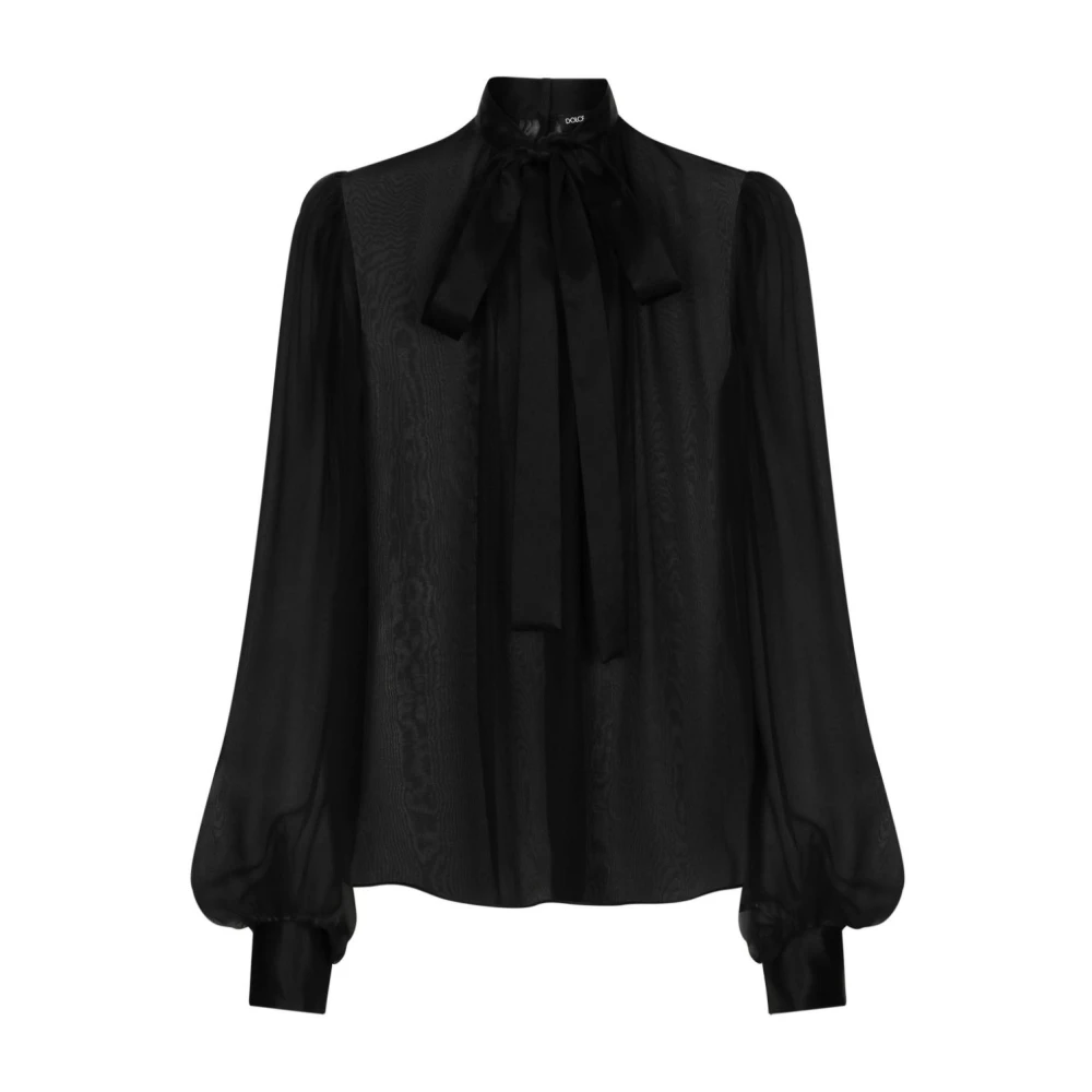 Dolce & Gabbana Zwart Zijden Crepe Halternek Bisschop Mouwen Black Dames