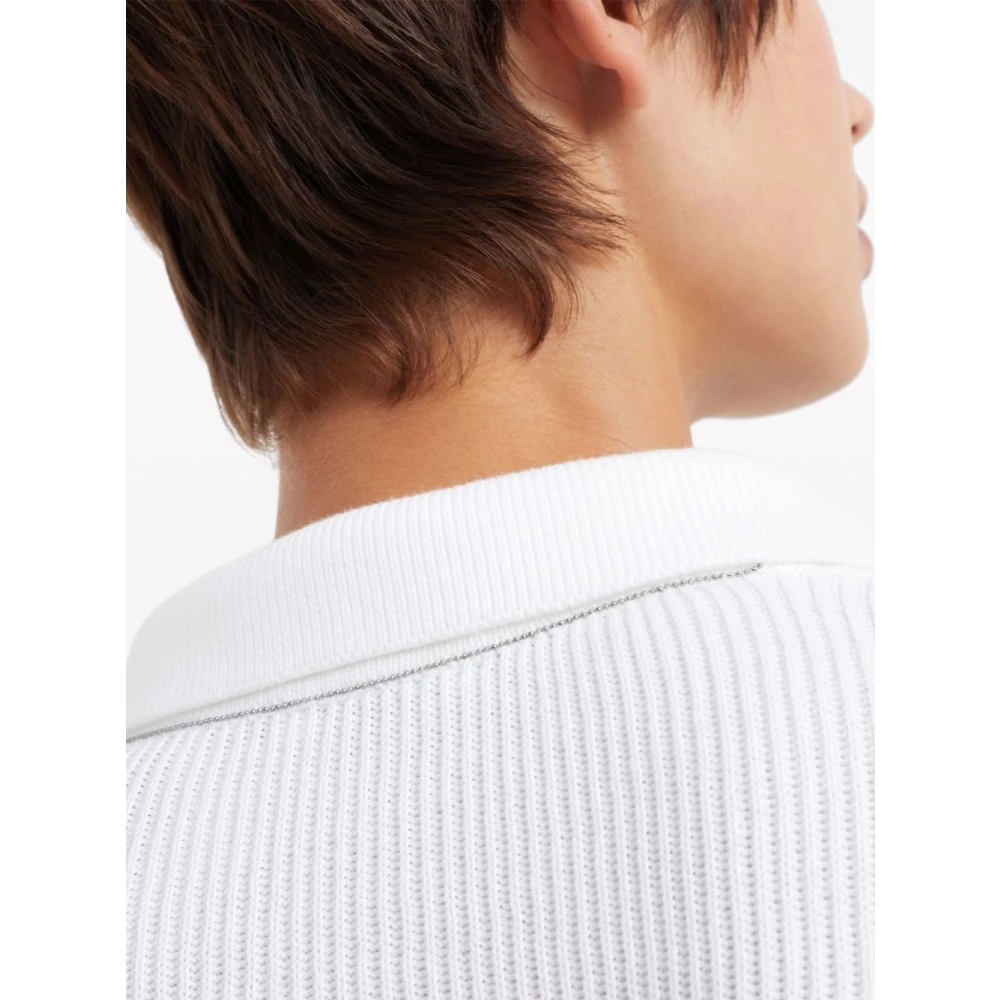BRUNELLO CUCINELLI Witte Katoenen Geribbelde Gebreide Polo White Dames