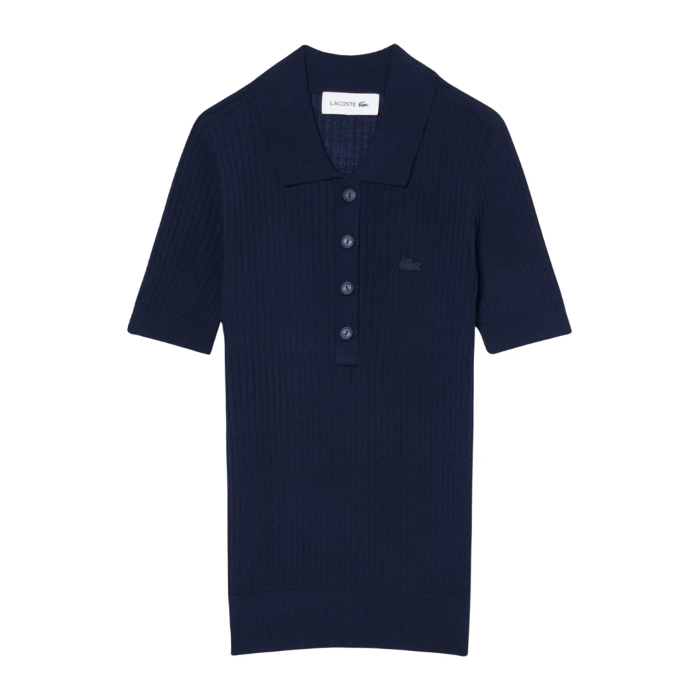 Lacoste Women's Blue Polo Shirts, 3XS, Merino Wool Jumper With 3D Ribbed Polo Neck