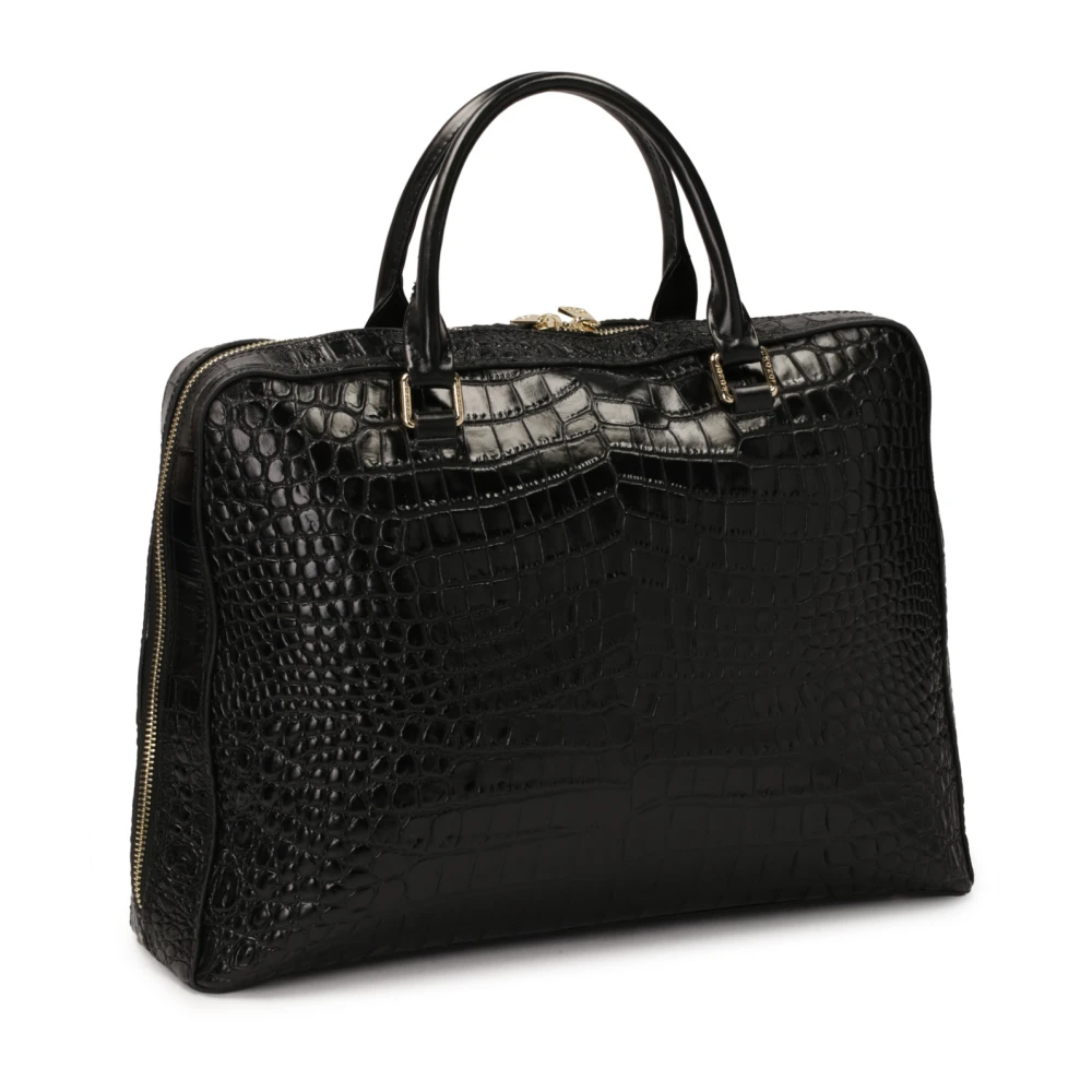 Kazar Elegante zwarte reliëf leren laptoptas Black Dames