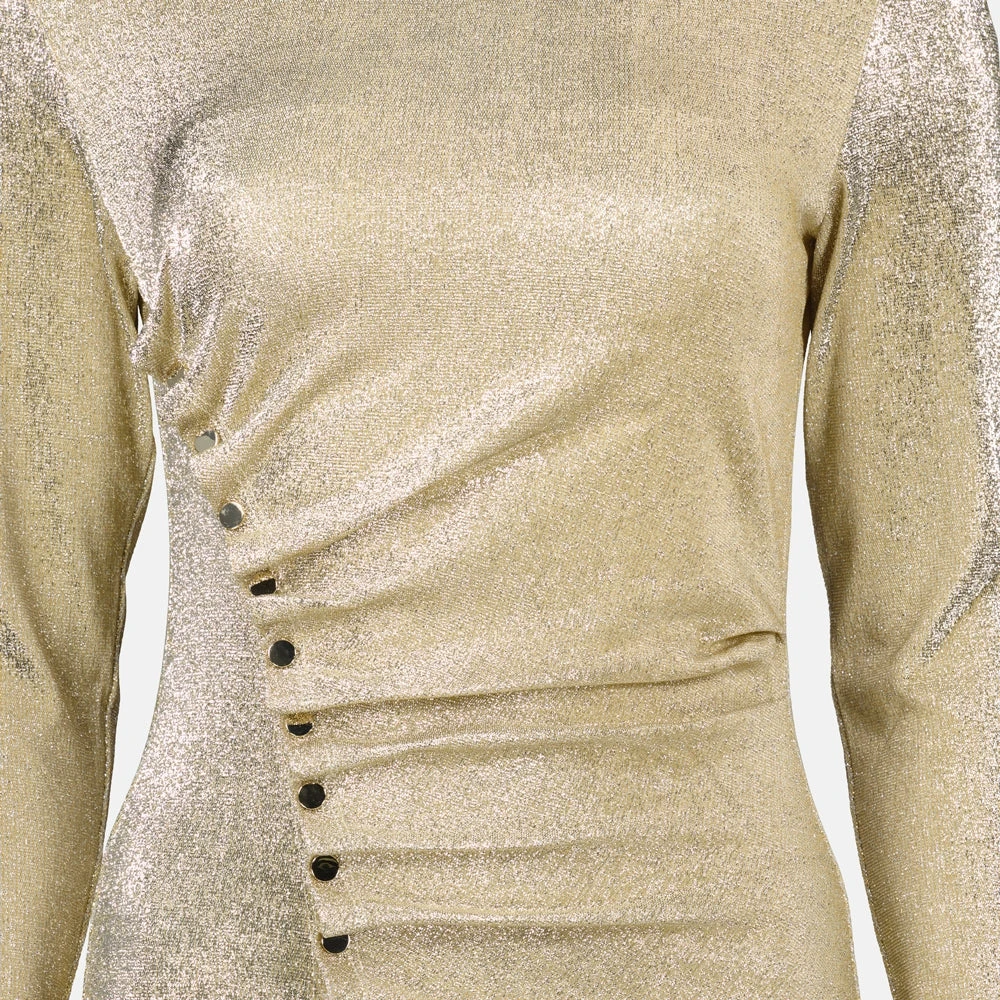 Paco Rabanne Metallic Gouden Gedrapeerde Top Yellow Dames