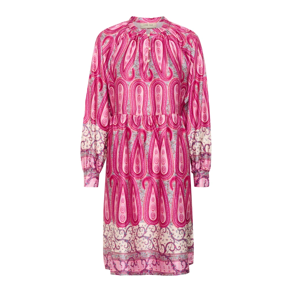 Cream Roze Paisley Border Jurk Pink Dames
