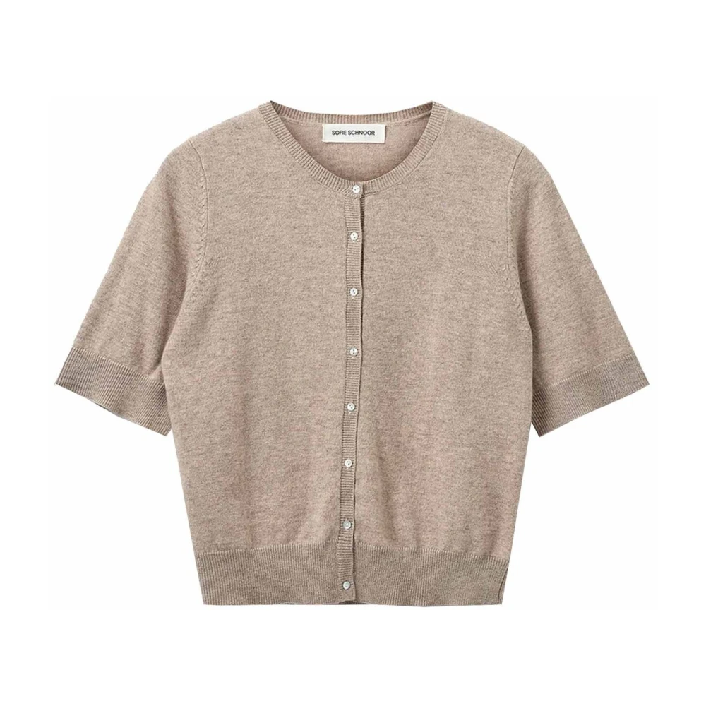 Sofie Schnoor Brown Cardigans, Female, Xl, Melange Cardigan With Short Sleeves