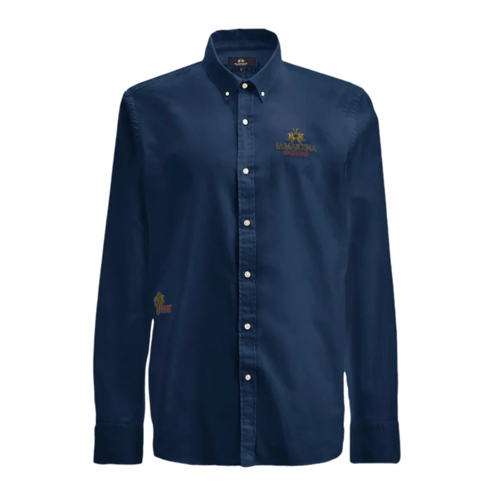 LA MARTINA Blauw Herenoverhemd met Voorlogo Blue Heren