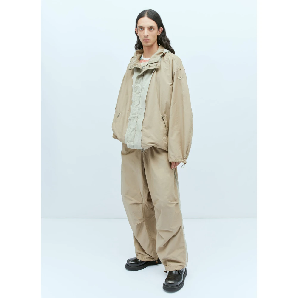 Diesel Canvas Geweven Distressed Panel Jas Beige Heren