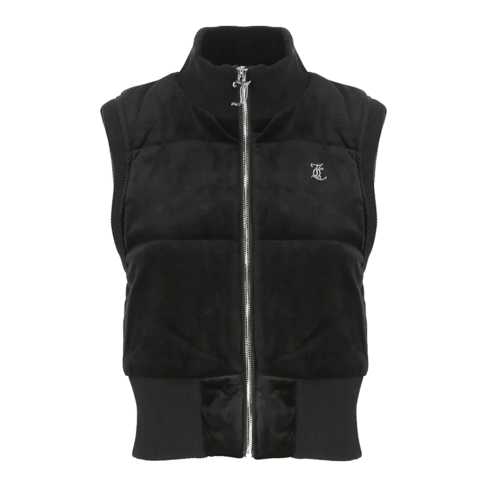 Juicy Couture Zwart Velvet Gilet met Strass Logo Black Dames