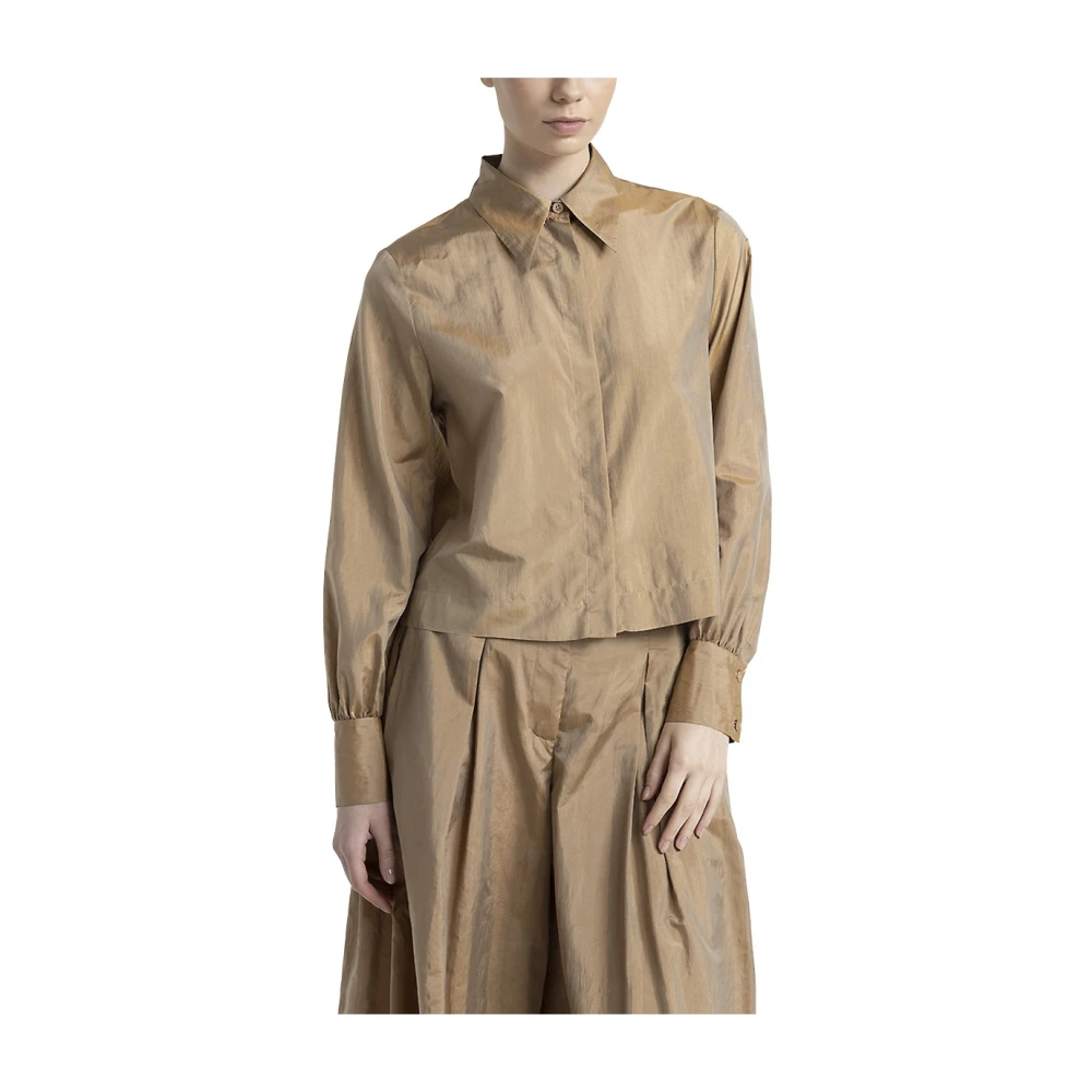 PESERICO Licht zijdeblend cropped shirt Brown Dames