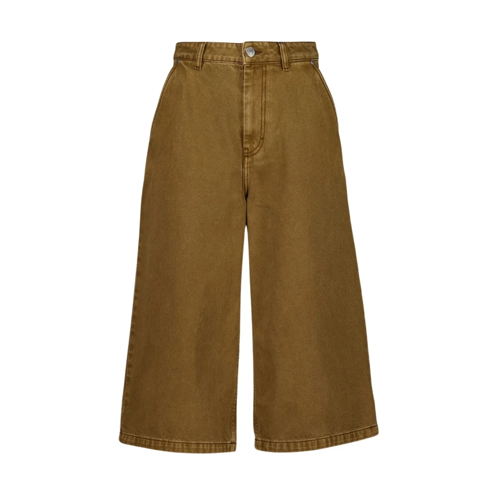 Ami Paris Women's Brown Cropped Jeans, W27, Hazelnut Cotton Wide Bermuda Shorts