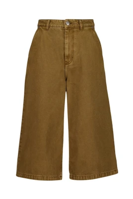 Hazelnut Cotton Wide Bermuda Shorts