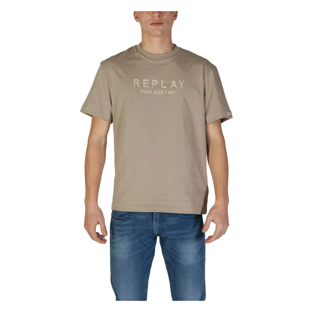 Replay Katoenen T-shirt korte mouwen lente zomer Beige Heren