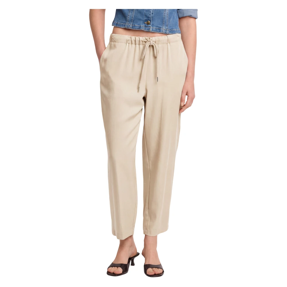 Kocca Women's Beige Chic Tapered Cropped Trousers - Straight Trousers - L - Trousers