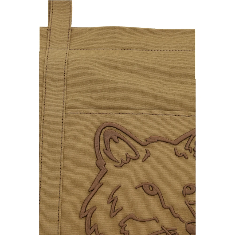 Maison Kitsuné Canvas tote tas met vos borduurwerk Green Heren