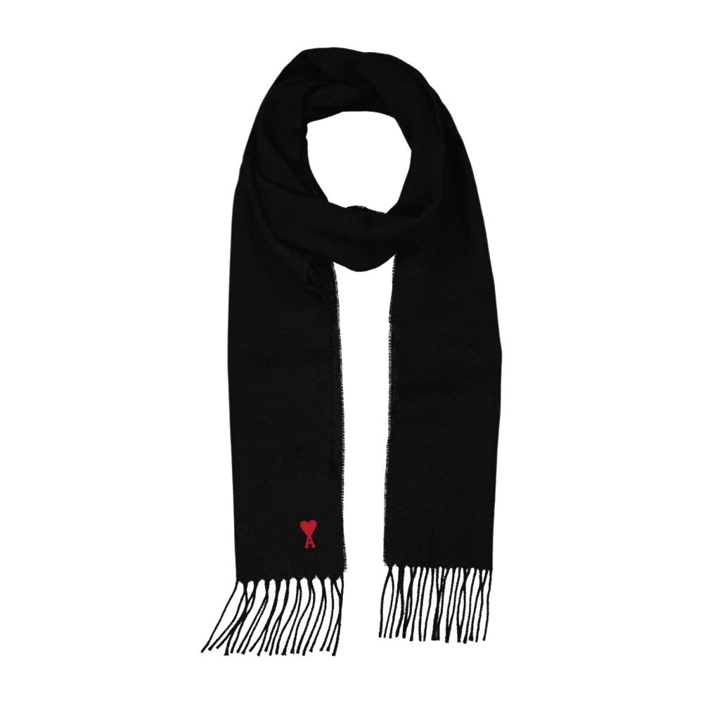 Ami Paris Modieuze Wollen Sjaal met Iconisch Logo Applicatie Black