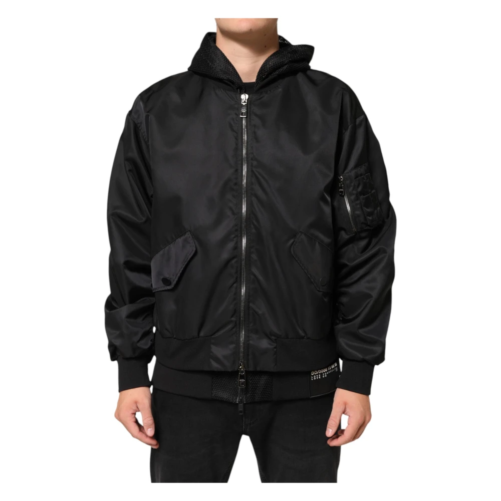 Dolce & Gabbana Men's Black Hooded Bomber Jacket