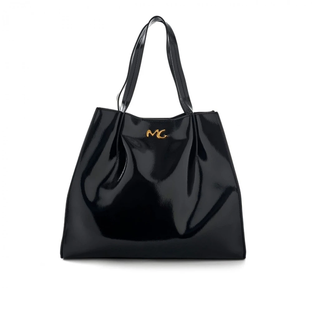 Manila Grace Glanzende Shopper Tas met Afneembare Band Black Dames