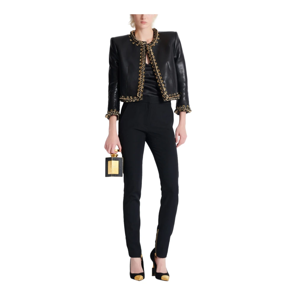Balmain Slim-fit graan de poudre broek met rits Black Dames