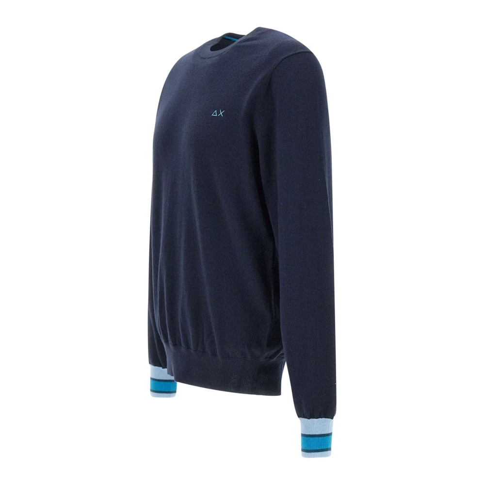 Sun68 Heren Navy Blue Sweater met Piping Blue Heren